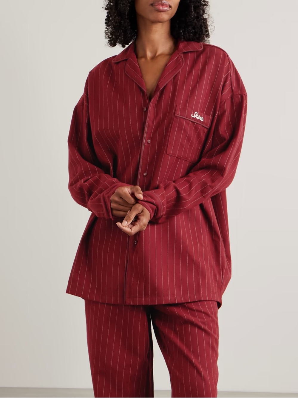 SKIMS Elevated Flannel Sleep Top •XL• Merlot Stripe